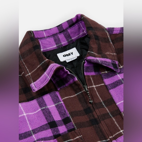 Obey Shirt Jacket Curtis Brown & Purple Plaid Medium (M) - Picture 4 of 8
